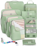 8 Set Packing Cubes for Travel, Anti-Tearing Suitcase Organizer for Luggage with Shoe & Hanging Toiletry Bag,Gifts for Women Mom,OlarHike Vacation Essentials & Accessories for Cruise Ship,Matcha Green