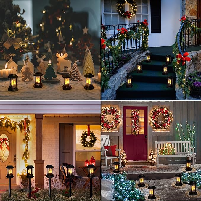 Beautyard Outdoor Solar Candles Lights Flickering Decorative Lantern Stake Lighting for Garden, Backyard, Lawn, Pathway, Patio Accessories and Decor ( Small 6 Pack , Black )…