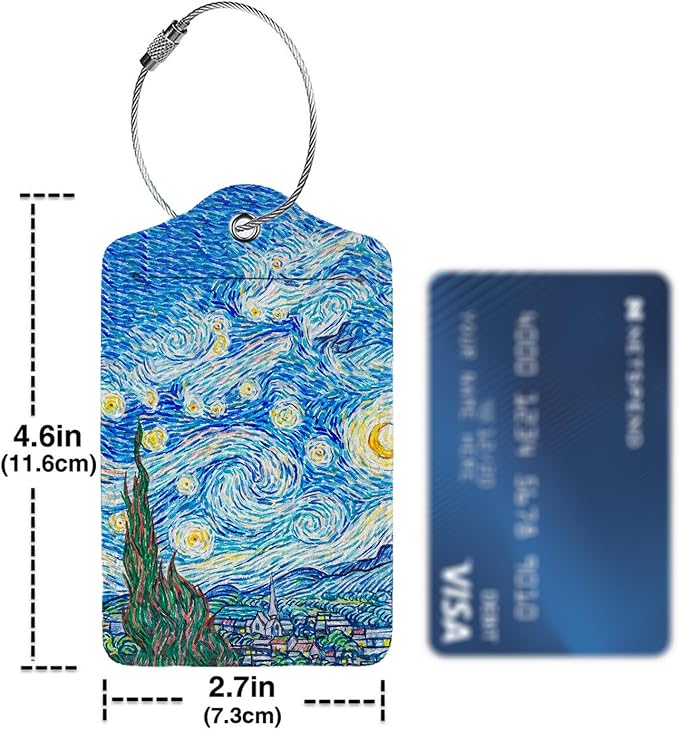 Starry Night Luggage Tag Personalized Luggage Tags for Suitcases,Leather Bag Tags for Backpacks Handbag with Name ID Label Travel Essentials Baggage Tags 2 Pack