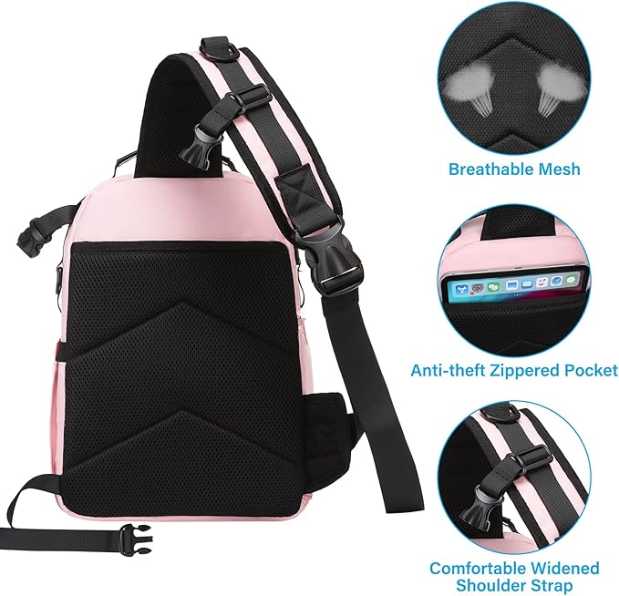 MOSISO Camera Sling Bag, DSLR/SLR/Mirrorless Camera Case Crossbody Photography Backpack with Tripod Holder&Removable Modular Inserts&PU Handle Compatible with Canon/Nikon/Sony, Pink