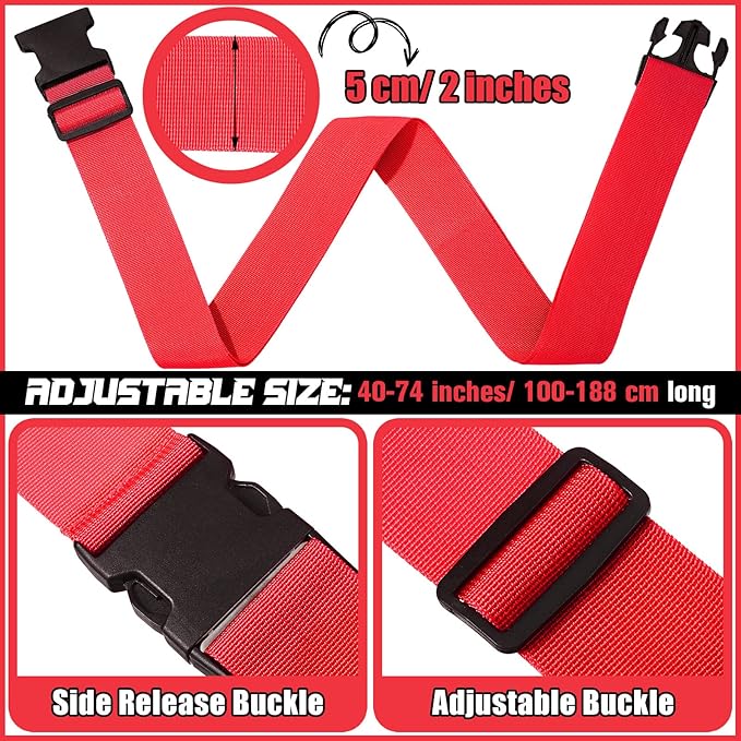 Eccliy 12 Pack Luggage Straps Suitcase Belts Wide Adjustable Packing Straps Travel Belts Accessories for Business Packing(Red)