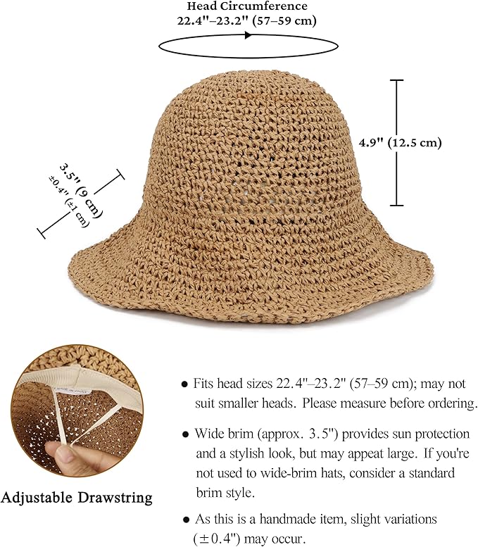 Womens Wide Brim Straw Sun Hat Foldable Floppy Crochet Beach Hat for Summer