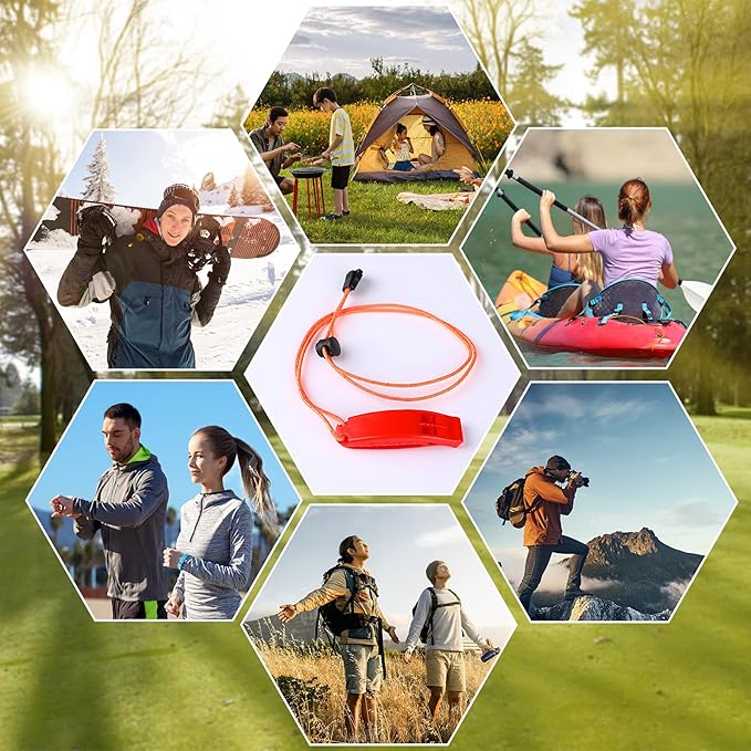 JULBEAR 6PCS Safety Survival Whistles with Adjustable Reflective Lanyard Emergency Plastic Whistle Marine Whistle