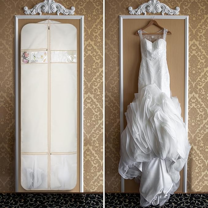Zilink Wedding Dress Bag Long Garment Bag 72" Dress Bag for Traveling Trifold Bridal Garment Bag with Accessory Pockets and Adjustable Buckles for Wedding dress, Prom Evening Gown [Upgraded Version]