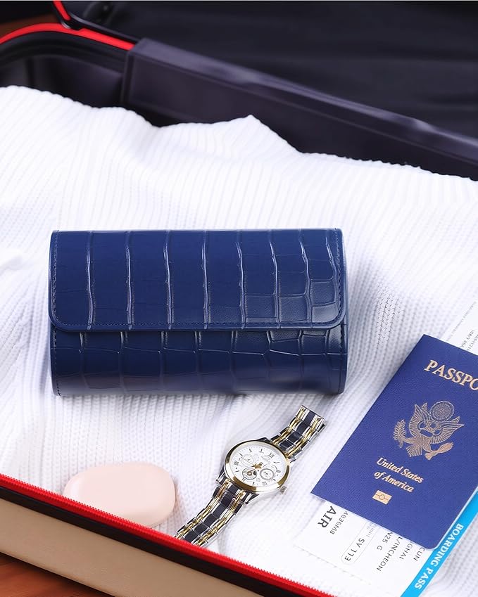 MR.OKAY 2 Watch Travel Case- Classic Leather Watch Case With Superb Texture.(Portable Watch Roll Or Organizer For Storage And Display).Festival Gift For Men, All Handcrafted By Artisans.