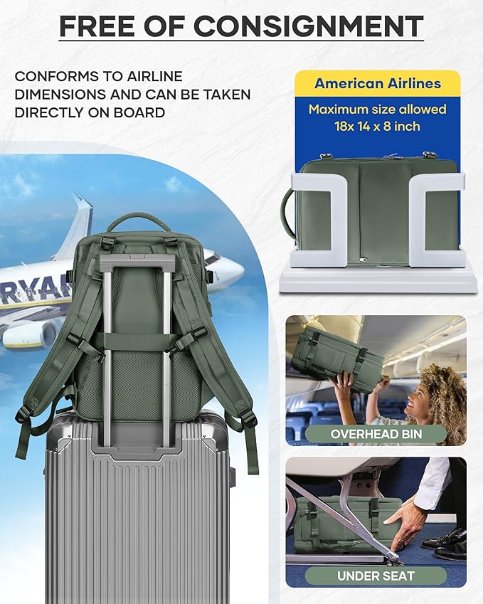 Vacuum Backpack Travel With Pump,Mochila De Viaje Compresion Al Vacio,Personal Item Travel Backpack With Vacuum System,Large Carry On Vacpack Backpacks For Women Men,Olive Green
