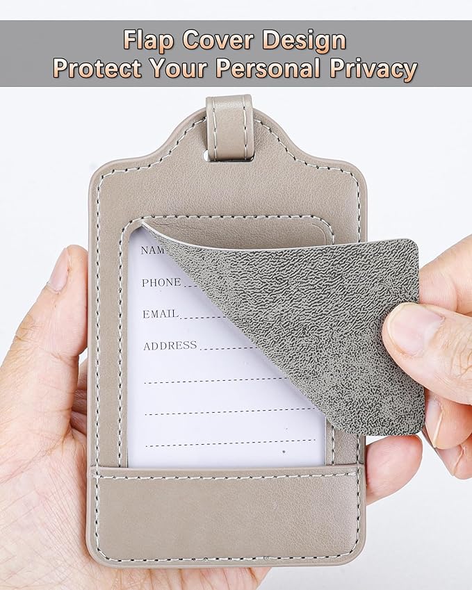 Teskyer Luggage Tags, 3 Pack Premium PU Leather Luggage Tags Privacy Protection Travel Bag Labels Suitcase Tags