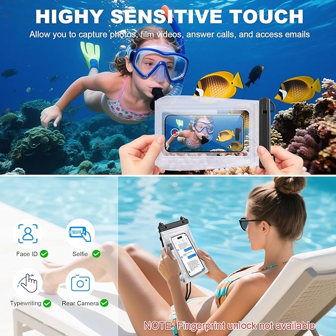 2 Pack Large Waterproof Phone Pouch, Waterproof Phone Case for iPhone 16 15 14 13 Pro Max Galaxy S25 S24 All Devices, IPX8 Double Sealing, Floating Water Proof Bag for Beach Water Park