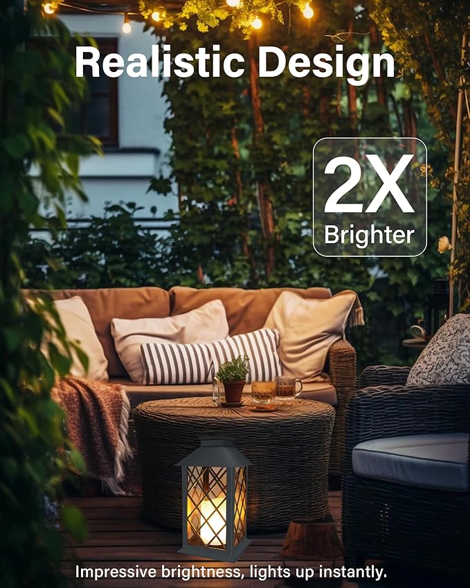 SHYMERY Solar Lanterns Outdoor Waterproof, 14 Inch Outdoor Lanterns with LED Flickering Flameless Candles,2 Pack Hanging Black Lantern Decorative for Patio,Front Porch,Balcony,Outside,Table Decor