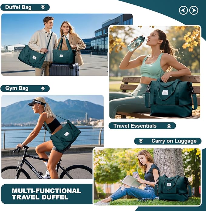 Travel Duffel Bag, Sports Tote Gym Bag, Shoulder Weekender Overnight Bag for Women