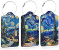 Starry Night Swirl 3 Pack PU Leahter Luggage Tag with Stainless Steel Loop, Retro Style Starry Village Travel Suitcase Labels with Privacy Cover ID Label Quickly Spot for Bags