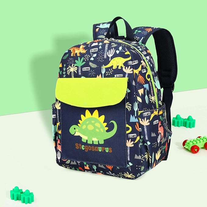 willikiva Cute Zoo Little 2d Backpack Kid Backpacks for Girls and Boys Toddler Backpack Waterproof Preschool Safety Harness Leash(Green Dinosaur)