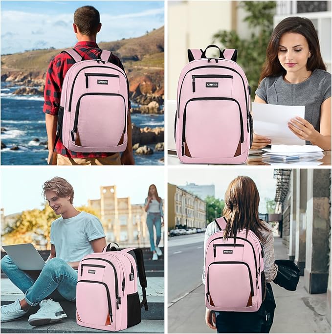 Pink Backpack for School, School BackPack for Teens, Boys and Girls, with 15.6 inch Laptop Bookbag for College High School, Large Computer Back Pack with Compartments for Men & Women