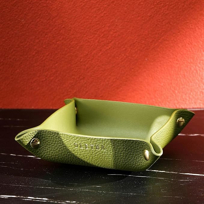 OLETHA Small Foldable Valet Tray - Aesthetic Desk Organizer for Home, Office & Travel - Portable Catch All Bowl for Keys, Jewelry & Essentials - Green