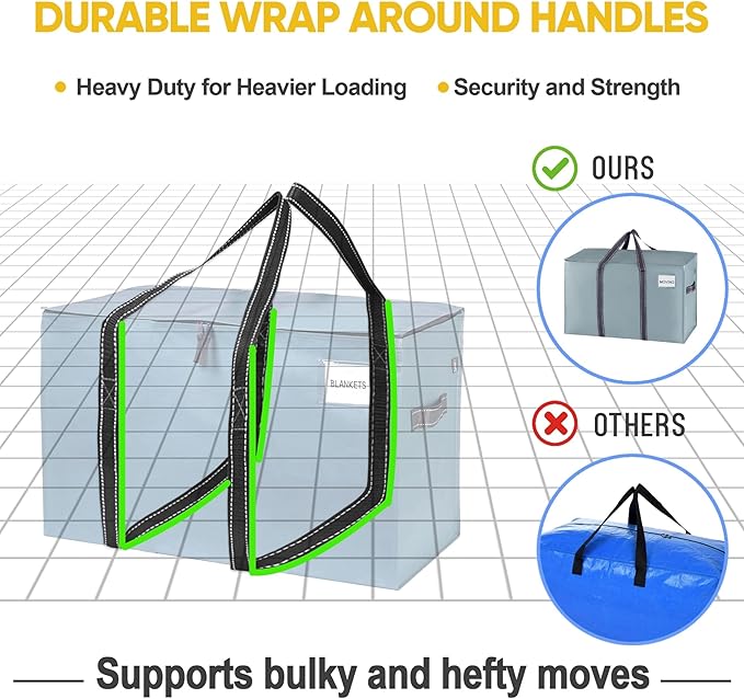 VENO 10 Pack Moving Bags, Heavy Duty, Moving Boxes Alternative, Packing Storage Supplies for Dorm Room Essentials with Zipper for Clothes, Extra Large Totes for Packaging (Light Blue Matte, 10 Pack)