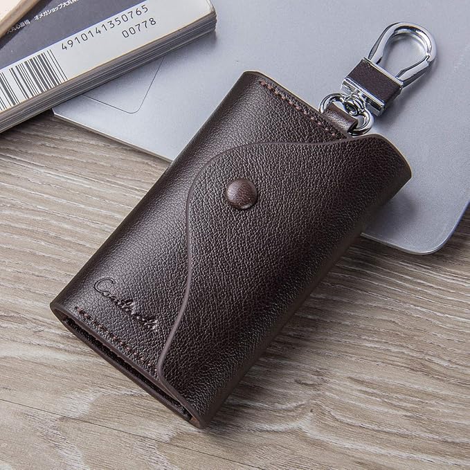 Contacts Car Key Case for Men and Women Small Leather Key Holder Key Cover with 6 KeyChains