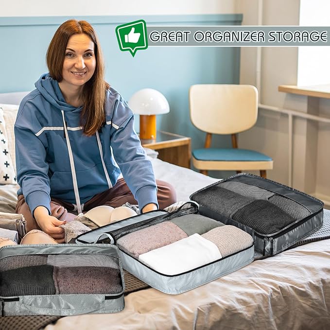 5 Pcs Packing Cubes for Suitcase Large Travel Cubes Carry on Luggage Organizer Bags for Clothes Accessories(M,Gray)