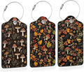 Psychedelic Mushrooms, Butterflies, Insectsts 3 Pack PU Leahter Luggage Tag with Stainless Steel Loop, Travel Suitcase Labels with Privacy Cover ID Label Quickly Spot for Bags
