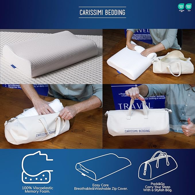 Original Contour Memory Foam Pillow with Bag – Ergonomic Cervical Neck Pillow for Side and Back Sleepers – Neck Alignment and Shoulder Support Design