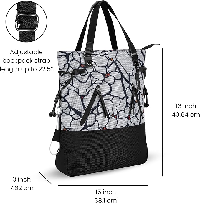 Sherpani Tempest, Anti Theft Convertible Backpack Tote, 14L Travel Backpack, Travel Gifts for Women, Handbags, RFID Protection, Metal Hardware, Fits 15” Laptop (No Sleeve) (Sakura)