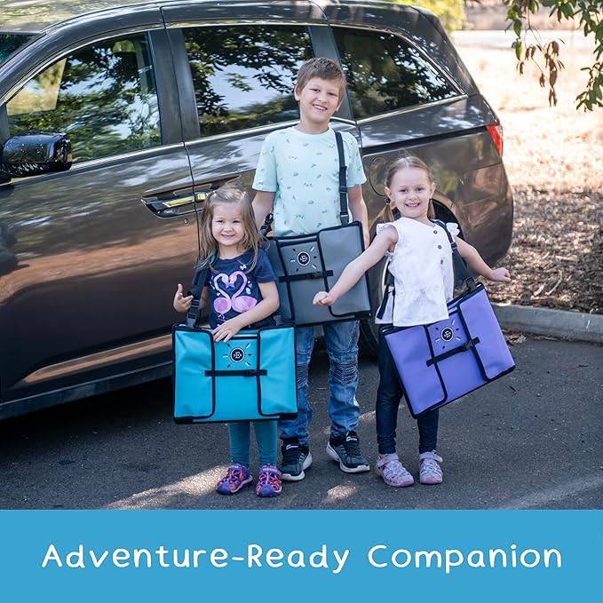 Kids Travel Tray for Car Seat – Gray – The Essential Travel Lap Desk with Removable Tablet Holder, Built-In Storage, and Stabilized Panels, Must Have Car Tray for Kids on Road Trips