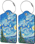 Starry Night Luggage Tag Personalized Luggage Tags for Suitcases,Leather Bag Tags for Backpacks Handbag with Name ID Label Travel Essentials Baggage Tags 2 Pack