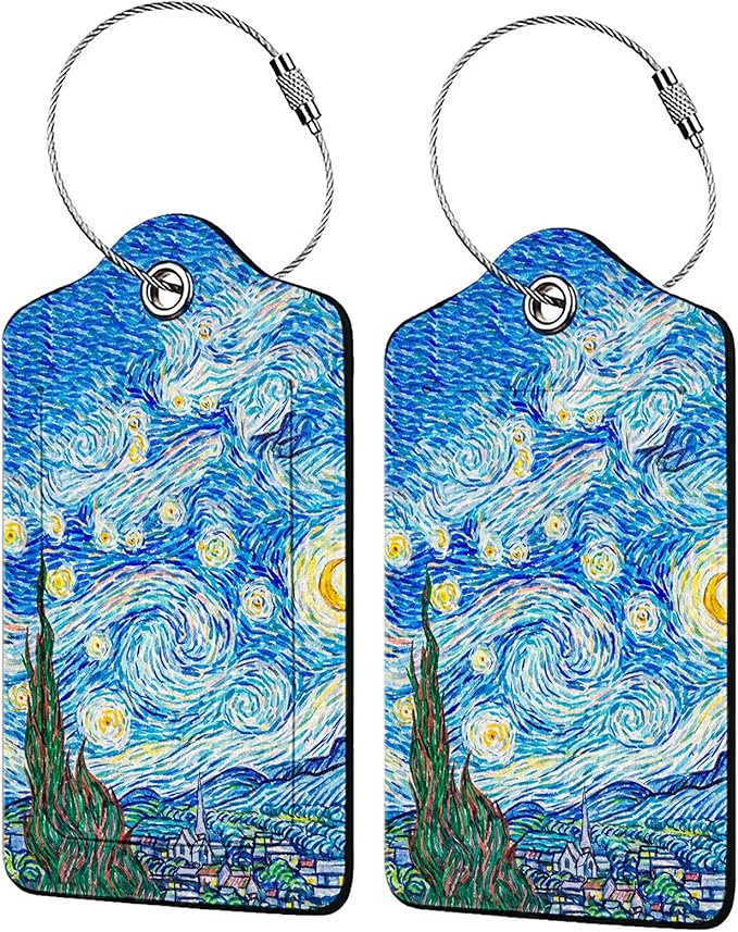 Starry Night Luggage Tag Personalized Luggage Tags for Suitcases,Leather Bag Tags for Backpacks Handbag with Name ID Label Travel Essentials Baggage Tags 2 Pack