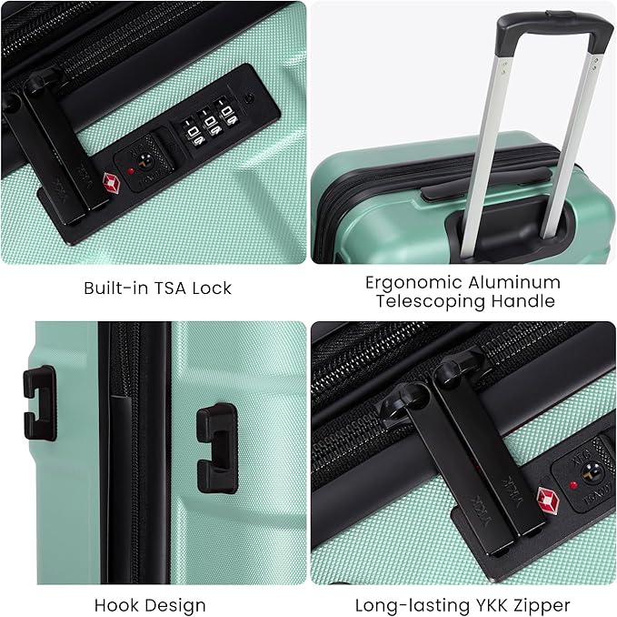 Luggage Sets 3 Piece with Spinner Wheel, Hardside Suitcase Set with TSA Lock, Expandable Lightweight Travel Luggage for Men and Women, Mint Green