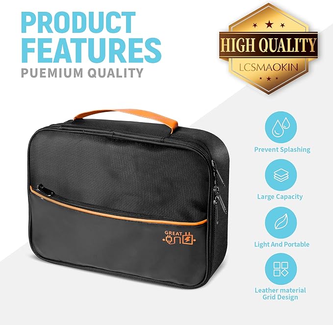Electronics Travel Organizer, Large Double Layer Portable Waterproof Travel Organizer Bag for Charging Cable Storage, Ipad, Power Bank, Business and School ,5pcs Cable Ties-Black