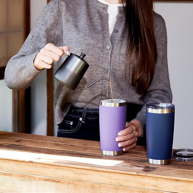 MEWAY 20oz Tumbler 8 Pack Double Wall Vacuum Insulated Travel Mug Bulk, Mix Color Stainless Steel Tumblers with Lid and Straw, Durable Powder Coated Coffee Cups for Cold & Hot Drinks（Mix Color, 8