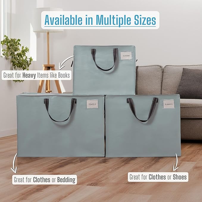 VENO 6 Pack Heavy Duty Moving Bags, Storage Bags, Packing Supplies, Top Zipper, Storage Totes for Camping, Clothes, Bedding, Comforters, Pillows (27 Gallon Light Blue, 6 Pack)