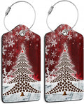 Christmas 2 Pack Luggage Tag for Suitcases Tree Snowflake Red PU Leather Bag Travel Suitcase ID Identifier Baggage Tags for Women Men Travel