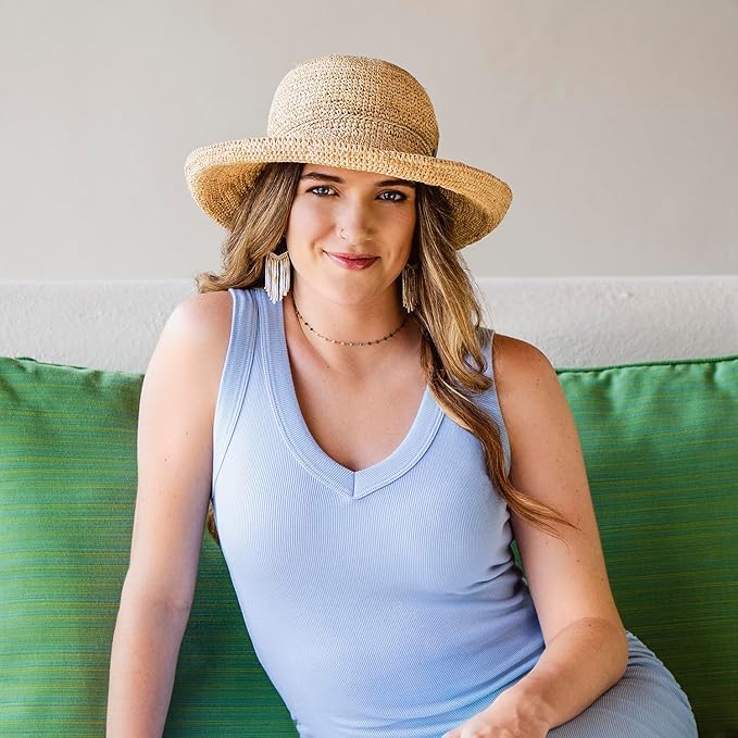 Wallaroo Hat Company – Women’s Petite Catalina Sun Hat – Wide Brim, Natural Fiber, Adjustable Sizing for Smaller Crown Sizes