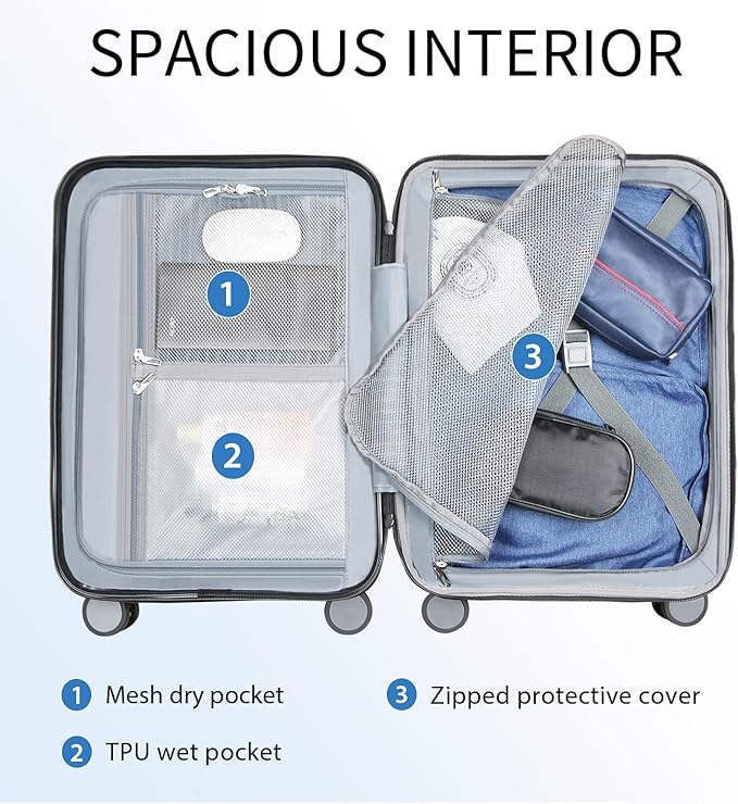 KROSER Hardside Expandable Carry On Luggage with Spinner Wheels & Built-in TSA Lock, Durable Suitcase Rolling Luggage with USB Port, Carry-On 20-Inch, Navy Blue