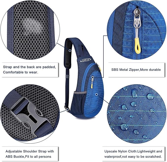 G4Free Sling Bag for Men Women, Small Crossbody Backpack Lightweight Chest Shoulder Bags for Travel, Outdoor and Sports (Blue)