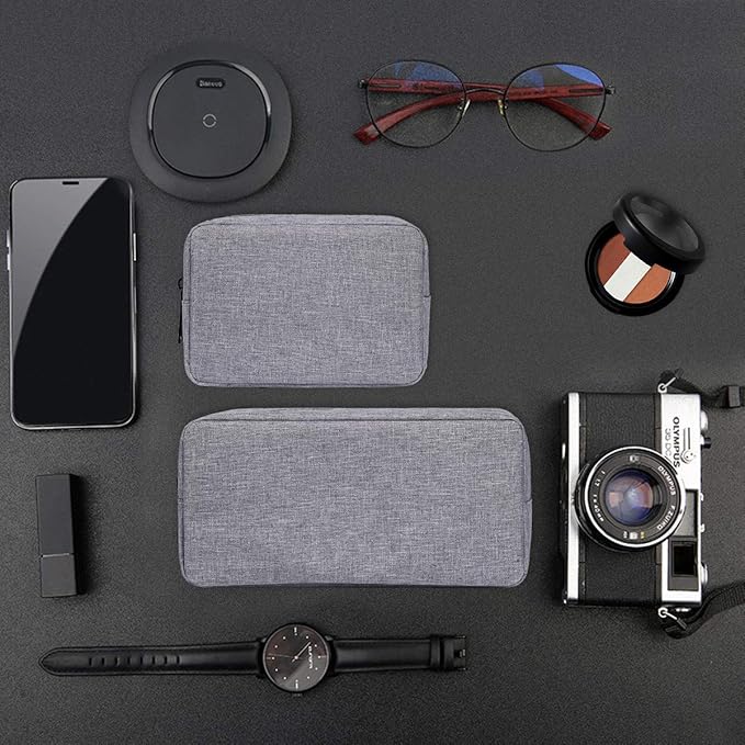 Portable Electronics Accessories Storage Bag, 2PCS Big + Small Carrying Case Travel Cable Organizer Cosmetic Bag Pouch Compatible Hard Drive, Power Bank, Mouse, Laptop Charger, Cellphone, Gray