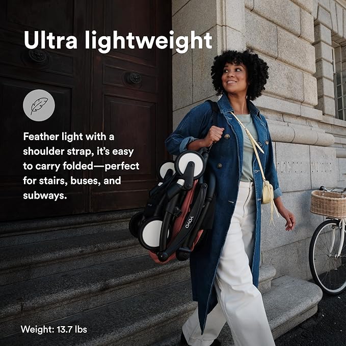 Stokke YOYO3 Stroller from 6 Months - Includes Black Frame/Ginger Seat Cushion + Canopy - Folds in & Out in a Flash - Light & Compact - Carry-On Compatible