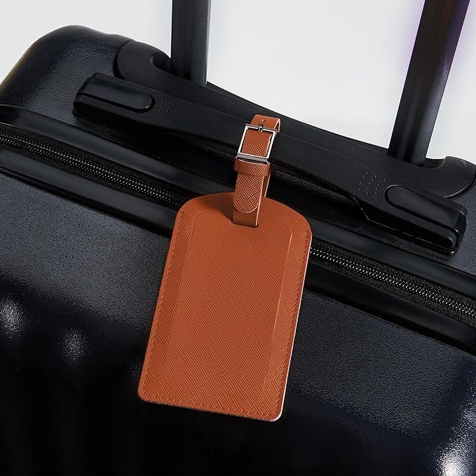 3 Pack Luggage Tags for Suitcases, TSA Approved Bag Tags, Baggage Tags with Privacy Protection, Travel Essentials Luggage Accessories, Brown