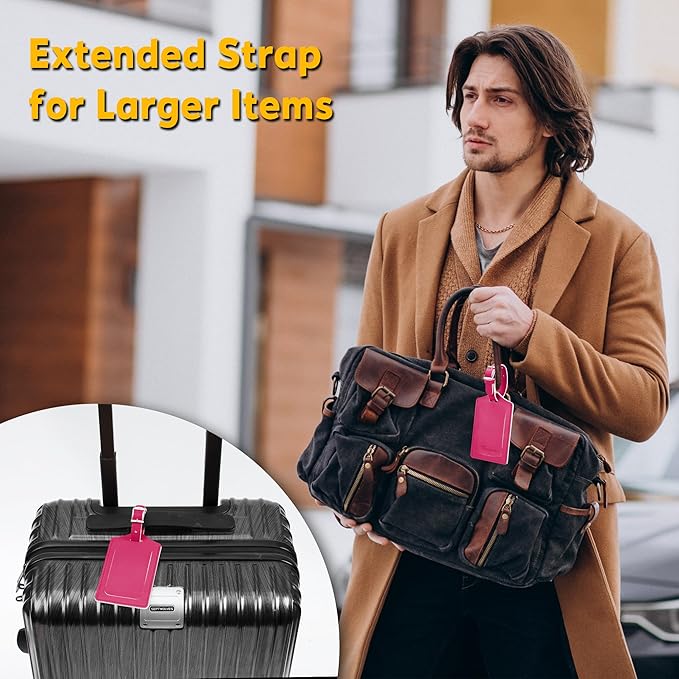 Travelambo Luggage Tags for Suitcases Faux Leather Privacy Protection 2 Pack Bag Tags Travel Accessories Essential, Rose Red