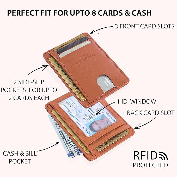 KARAKORAM Vertical Handcrafted Premium Leather Front Pocket Credit Card Holder with RIFD Protection | Artisan Made Slim Leather Wallet | Finger Glide Slots for Cards and ID (Rocky Terrain Brown)