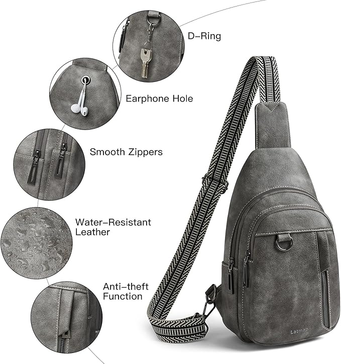 7L Sling Bag for Women Men Leather Small Sling Backpack Daypack Anti Theft Fanny Pack Crossbody Purse Travel