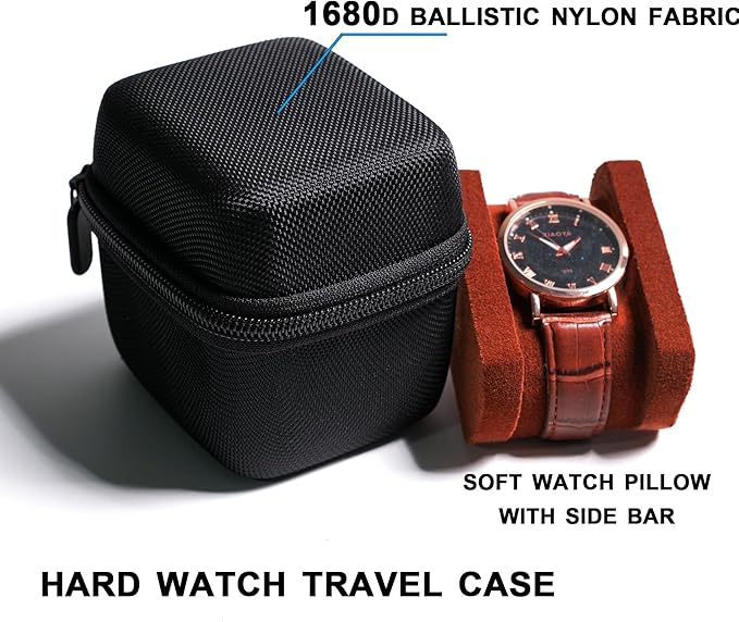 single watch travel case, hard watch case with/compartment for jewelry organizer, rings bracelet cufflink organization