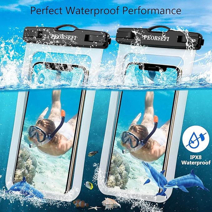 Universal Waterproof Phone Pouch-Waterproof Phone Case for iPhone 15 14 13 12 Pro Max XS Plus Galaxy S24+ S23 Up to 7",IPX8 Waterproof Cellphone Dry Bag Beach Vacation Cruise Ship Essentials-2 Pack