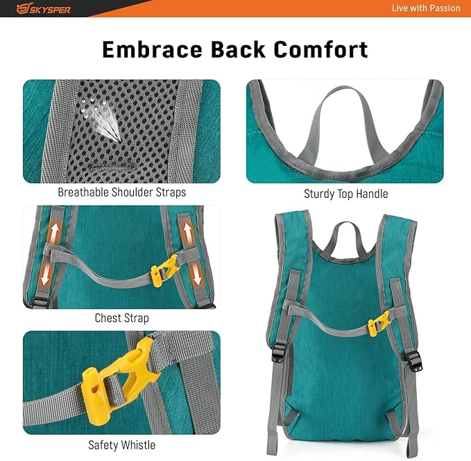 SKYSPER 15L/20L Foldable Hiking Backpack Lightweight Packable Travel Daypack with Chest Strap Small Folding Pack for Walking