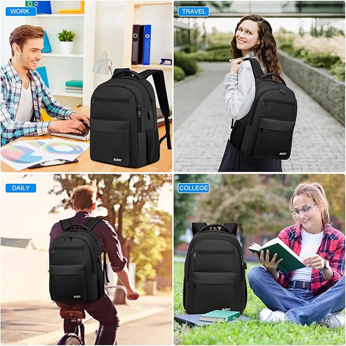 School Backpack for Teen Boys & College Students - 17.3 Inch Laptop Backpack, Ergonomic Anti-Theft Bookbag with USB Charging Port for High School, University, Black