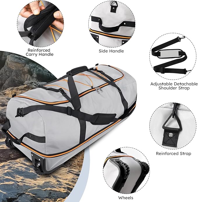 110L Expandable to 140L 32” Foldable Oxford Soft-Sided Rolling Duffle Bag with 2 Heavy-Duty Wheels,3 Large Compartments,Adjustable Shoulder Strap and Attached Organizer Pouch,Grey