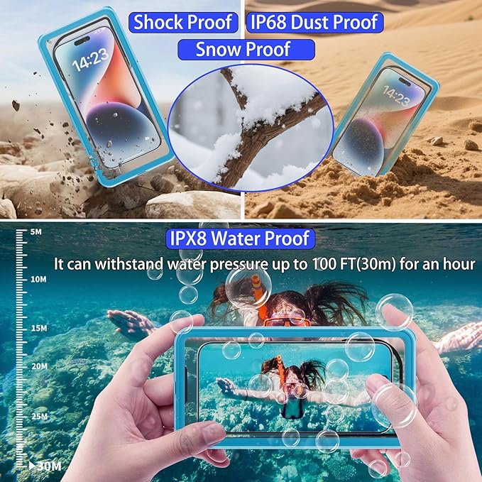 Waterproof Phone Pouch 7.5'',IPX8 Waterproof Floating Phone Case/Bag with Lanyard for Snorkeling with Unterwater Touch/Photo for iPhone 16/15/14/13 Pro Max Samsung Galaxy S25 Ultra-Blue
