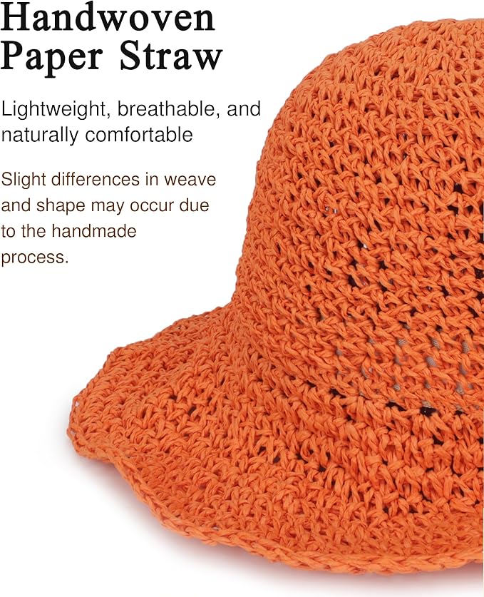 Womens Wide Brim Straw Sun Hat Foldable Floppy Crochet Beach Hat for Summer
