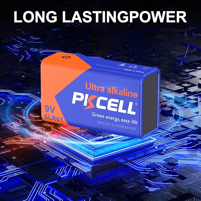 PKCELL 9V Battery Carbon Zinc for Smoke Detectors 6F22 Battery, 10-Year Shelf Life
