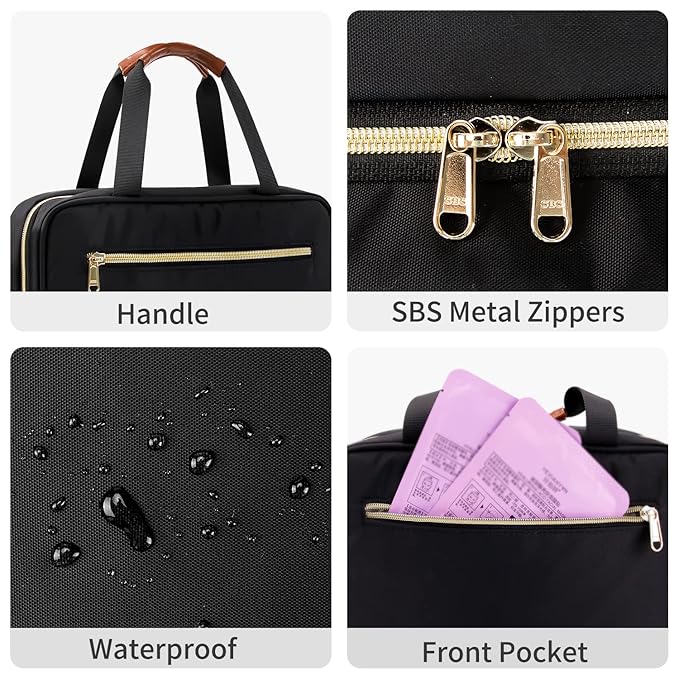 CUBETASTIC Hanging Travel Toiletry Bag, Portable Travel Makeup Bag with Handle, Waterproof Nylon Cosmetic Organizer Pouch with 360° Hanging Hook (B#-Black, Medium(Pack of 1))